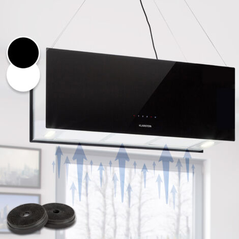 Klarstein – Hotte îlot 90cm recyclage d'air 590 m³/h classe A – 3 vitesses – Éclairage LED intégré – Filtres à graisse aluminium