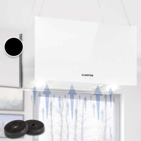 Klarstein – Hotte îlot aspirante 60cm 590 m³/h – 3 vitesses – Éclairage LED – Filtres à graisse en aluminium – Acier inoxydable