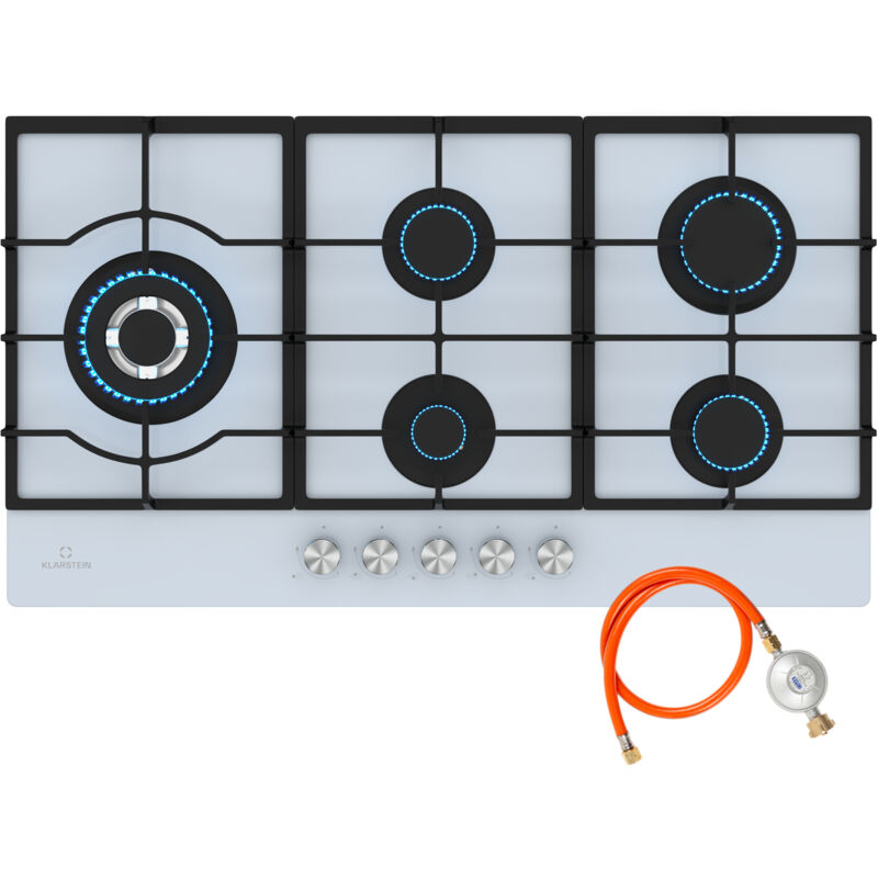Klarstein - Ignito Plaque De Cuisson Gaz 5 Brûleurs Sabaf, 3.6kW, Verre Trempé, Allumage Électrique, Compatible Wok, Pour Gaz Naturel & gpl, 90x51cm,