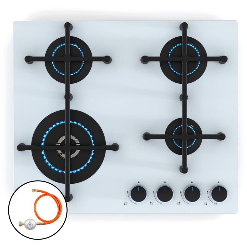 Klarstein - Illuminosa 4 Plaque De Cuisson Gaz - 4 Brûleurs Sabaf, 4kW, 2x1.75kW, 1kW, Verre Trempé, Allumage Électrique, Sécurité Anti-Flamme,