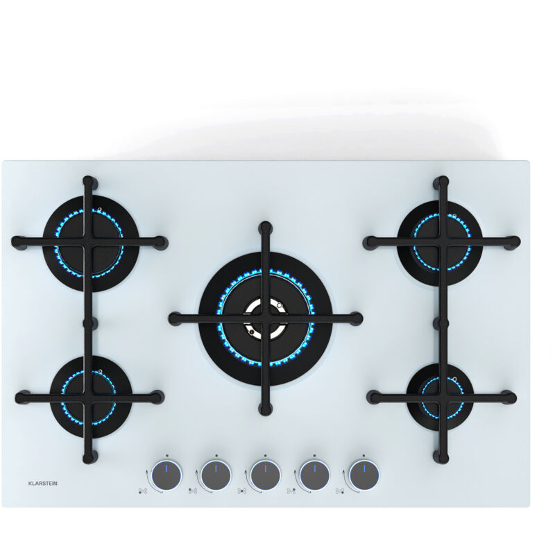 Klarstein - Illuminosa 5 Plaque De Cuisson Gaz - 5 Brûleurs Sabaf, 4kW-1kW, Verre Trempé, Allumage Électrique, Sécurité Anti-Défaillance, Pour Gaz