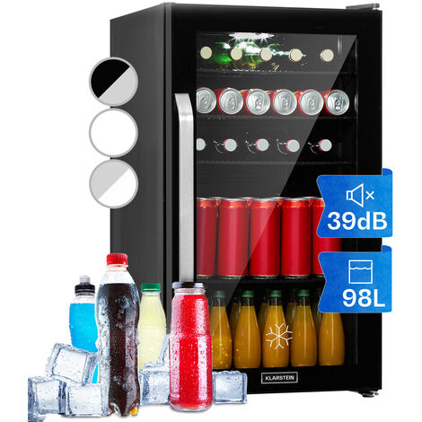 Klarstein Getränkekühlschrank, Kühlschrank Klein mit 2 Ablagen,  Minikühlschrank Lautlos für Büro Camping Outdoor mit Glastür, Mini Fridge  3-10°C