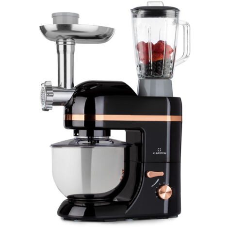 Klarstein Knetmaschine Küchenmaschine mit Fleischwolf, 2000W Teigmaschine Klein, 6 Stufen, Schneebesen Rühr- & Knethaken, Planetenrührwerk, Rührmaschine mit Mixer, Küchenmaschinen mit 5L Schüssel