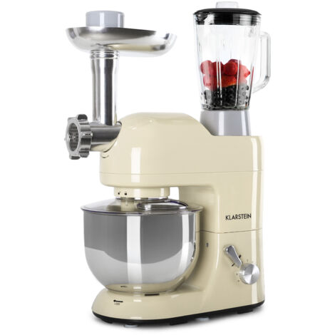 Klarstein Knetmaschine Küchenmaschine mit Fleischwolf, 2000W Teigmaschine Klein, 6 Stufen, Schneebesen Rühr- & Knethaken, Planetenrührwerk, Rührmaschine mit Mixer, Küchenmaschinen mit 5L Schüssel
