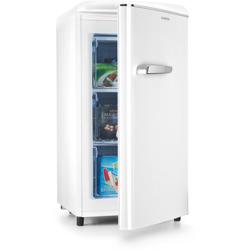 Klarstein - Laika – Congélateur, volume total 60 litres, thermostat à 5 niveaux, 0 à -18°C, 3 grilles, pose libre, design rétro - crème