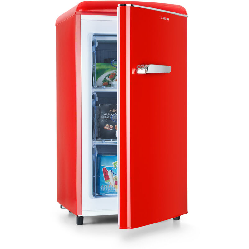 Klarstein - Laika - Congélateur, volume total 60 litres, thermostat à 5 niveaux, 0 à -18°C, 3 grilles, pose libre, design rétro - rouge