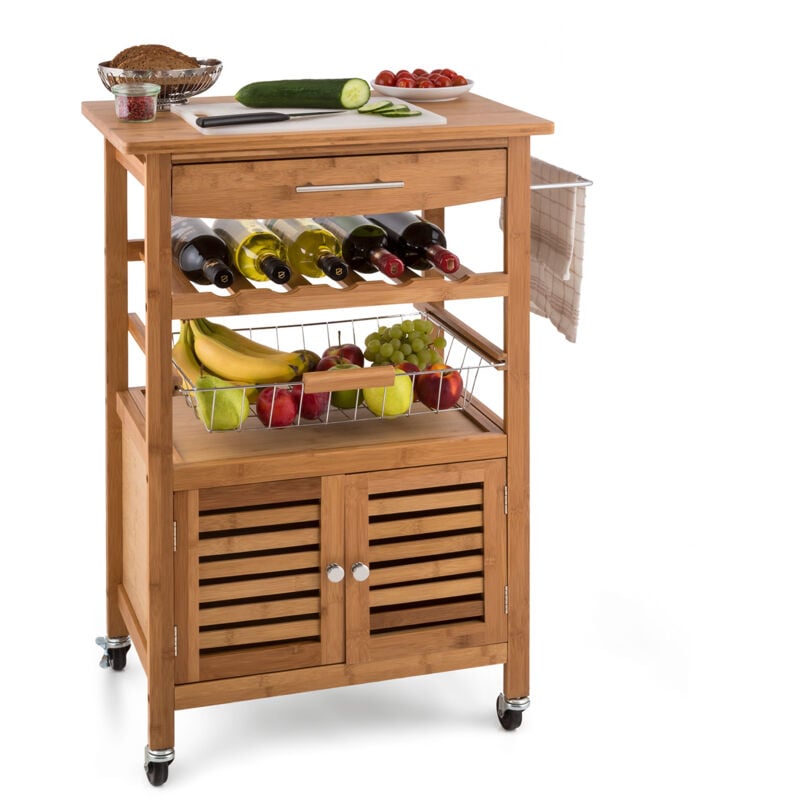 Klarstein - Louisiana Chariot de service cuisine Trolley 4 étages Bambou