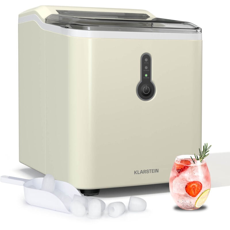 Klarstein - Machine à glaçons petite - 12 kg/24 h, cycle 8 min, réservoir d'eau 1,5 l, voyants led, portable, couvercle transparent, pelle incluse