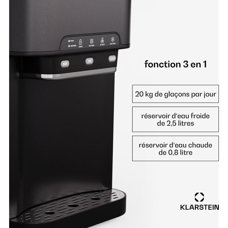 Klarstein - Machine a Glacons pour la Maison, Capacité de 3L, Fabrique Rapidement Jusqu'à 20kg de Glacons, Machine a Glaces Petits et Grands Glaçons