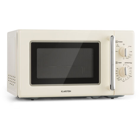Klarstein – Micro-ondes à poser 20L 700W – Grill 1000W – Plateau tournant Ø25,5cm – Technologie QuickSelect – Compact rétro crème
