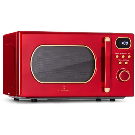 Klarstein – Micro-ondes à poser 20L 800W avec grill – 8 programmes automatiques – Design rétro rouge – Plateau tournant 25,5 cm