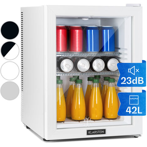 Klarstein Mini Fridge for Bedrooms, Food, Drinks, Beer & Skincare Fridge Cooler, Glass Door Drinks Fridge, 42L Table Top Fridge w/ Adjustable Shelves, Quiet & Small Fridge For Home, Office, & Camping