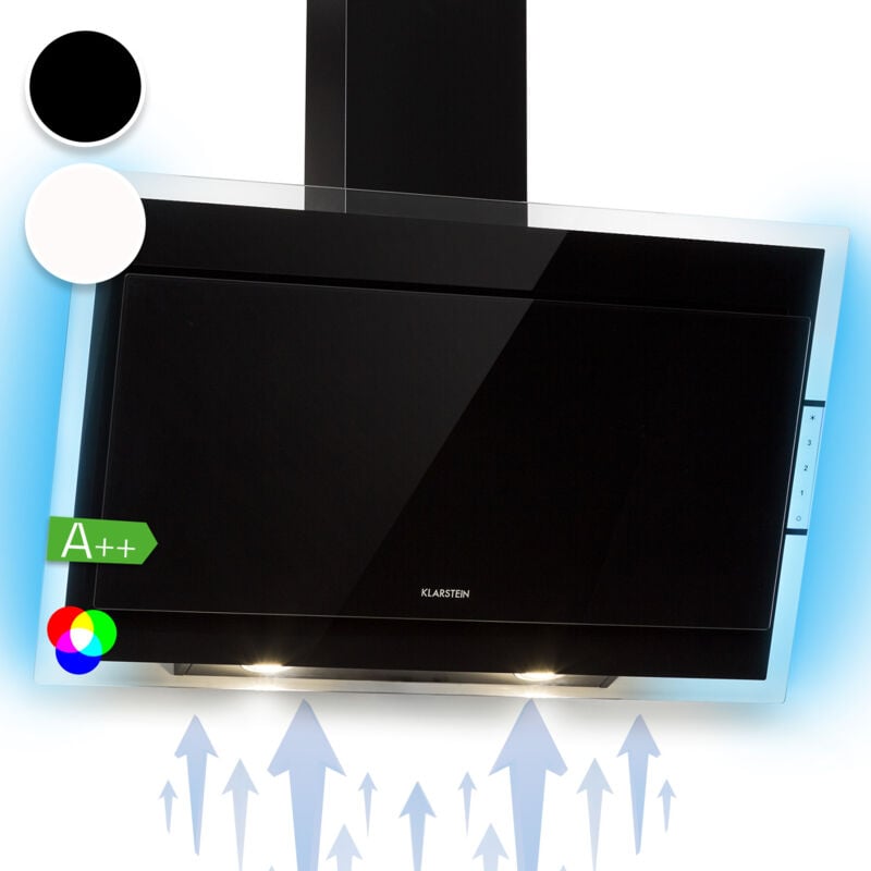 Klarstein - Hotte Aspirante 90cm, Hottes de Cuisine Inclinées, Filtre de Hotte en Aluminium, Débit d'Air Puissant 601m³/h, led, Ecran Tactile,