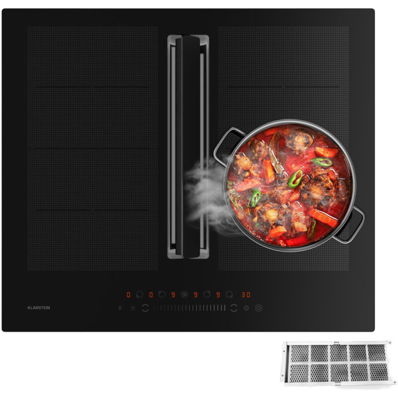 Klarstein – Plaque à induction avec hotte 6400W – Aspiration 600 m³/h – Commande tactile – Design compact gain d'espace