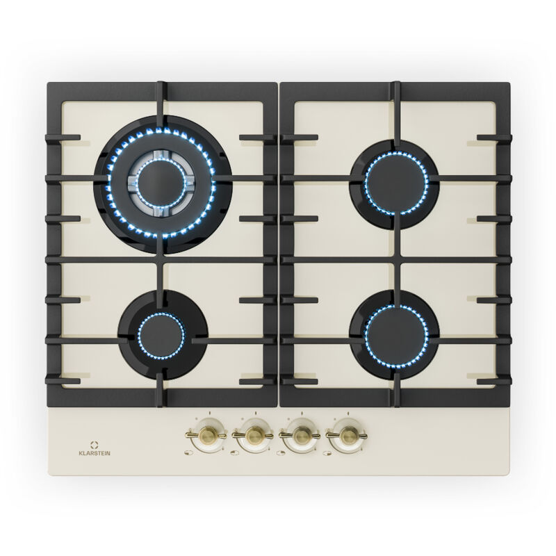Klarstein - Plaque de cuisson à gaz encastrée, Plaque à gaz, 4 Brûleurs, gaz naturel/gaz propane, Tables de Cuisson à gaz, Rechaud à gaz, Cuisinière