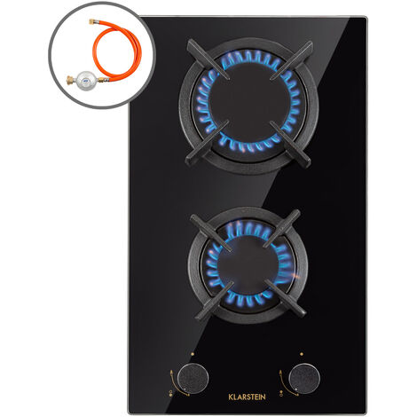 Klarstein – Plaque de cuisson gaz 2 brûleurs 4200W – Brûleurs en laiton pour chaleur uniforme – Surface vitrocéramique noire – Installation facile