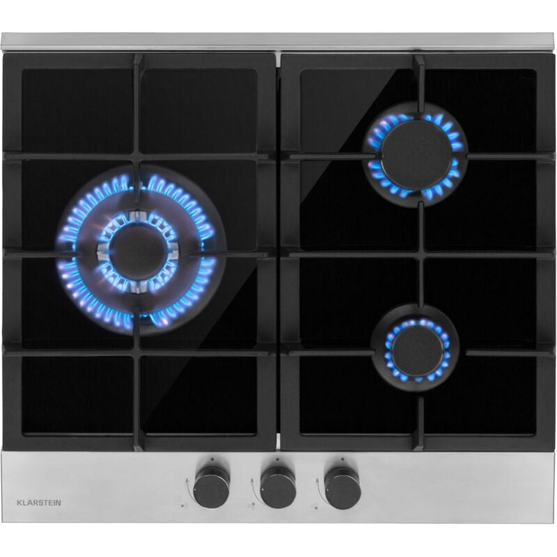 Klarstein - Plaque de Cuisson Gaz 3 Feux, Table de Cuisson à Gaz à 3 Brûleurs, Plaque Gaz de 6.2 kW, Piano Cuisine Gaz en Acier Inoxydable, Plaque de