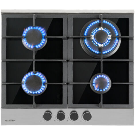 Klarstein – Plaque de cuisson gaz 4 feux – 8,0 kW – Brûleurs en aluminium – Surface en acier inoxydable – Système de sécurité SnapJetIgnition