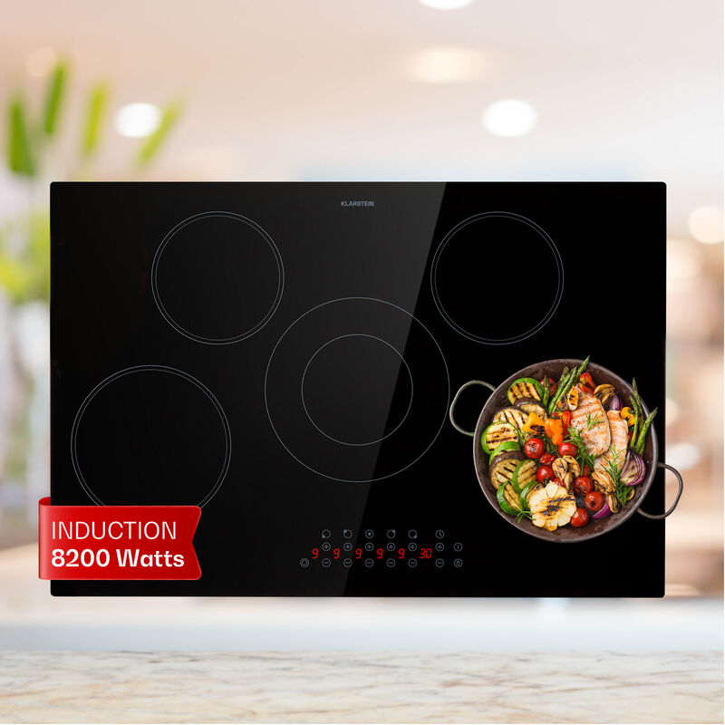 Klarstein Plaque Induction 8200W, Plaque de Cuisson Electrique à Induction, Plaque Induction Encastrées 5 feux, Tables de Cuisson, Plaques