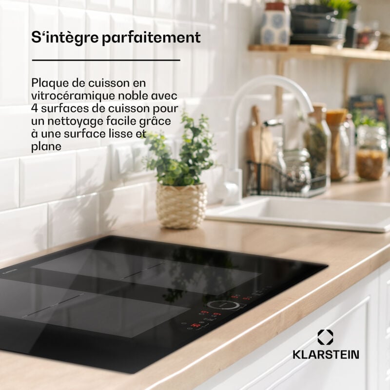 Klarstein - Plaque Induction Electrique Encastrable, 4 Plaques Chauffante, Plaque Induction 4 Feux de 7000W, Tables de Cuisson à Induction
