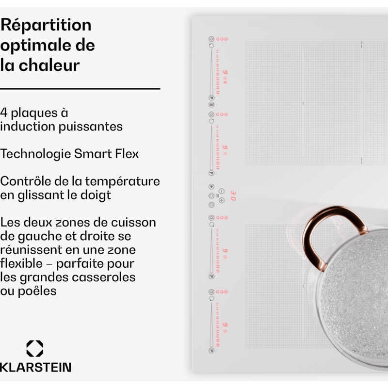 Klarstein - Plaque Induction en Céramique de 7200W, Plaque de Cuisson Electrique à Induction, Plaque Induction 4 Feux, Tables de Cuisson, Plaques