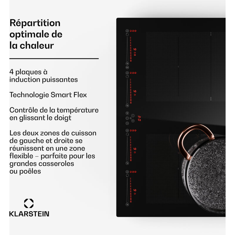 Klarstein - Plaque Induction en Céramique de 7200W, Plaque de Cuisson Electrique à Induction, Plaque Induction 4 Feux, Tables de Cuisson, Plaques