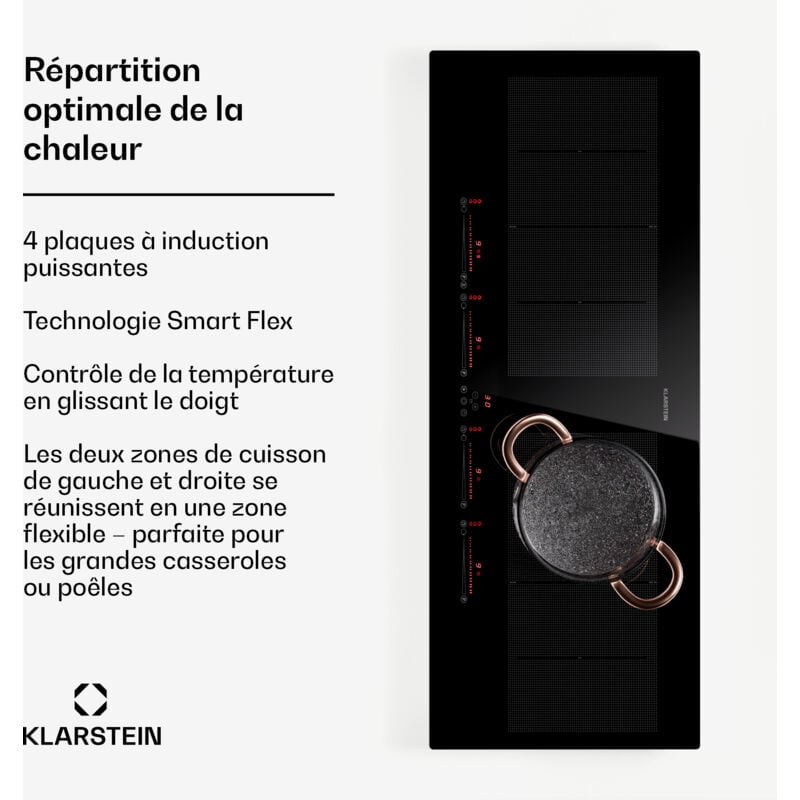Klarstein - Plaque Induction en Céramique de 7200W, Plaque de Cuisson Electrique à Induction, Plaque Induction 4 Feux, Tables de Cuisson, Plaques