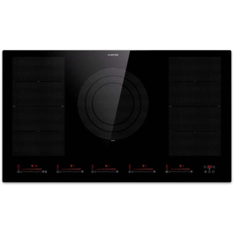 Klarstein - Plaque Induction en Céramique de 9600W, Plaque de Cuisson Electrique à Induction, Plaque Induction 5 Feux, Tables de Cuisson, Plaques