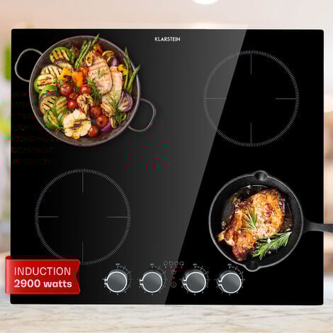 Klarstein Plaque Induction Encastrable de 6000W, Table de Cuisson Induction, Plaque Induction 4 Feux, Plaque de Cuisson Induction avec Sécurité, Tables de Cuisson Electrique 4 Foyers, Plaques