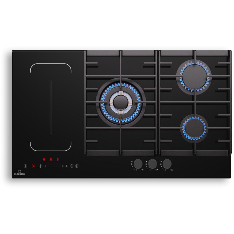 Klarstein - Plaque induction & gaz a double configuration, commande par curseur, poêle induction avec support en fonte, économie d'énergie, 11,2 kW