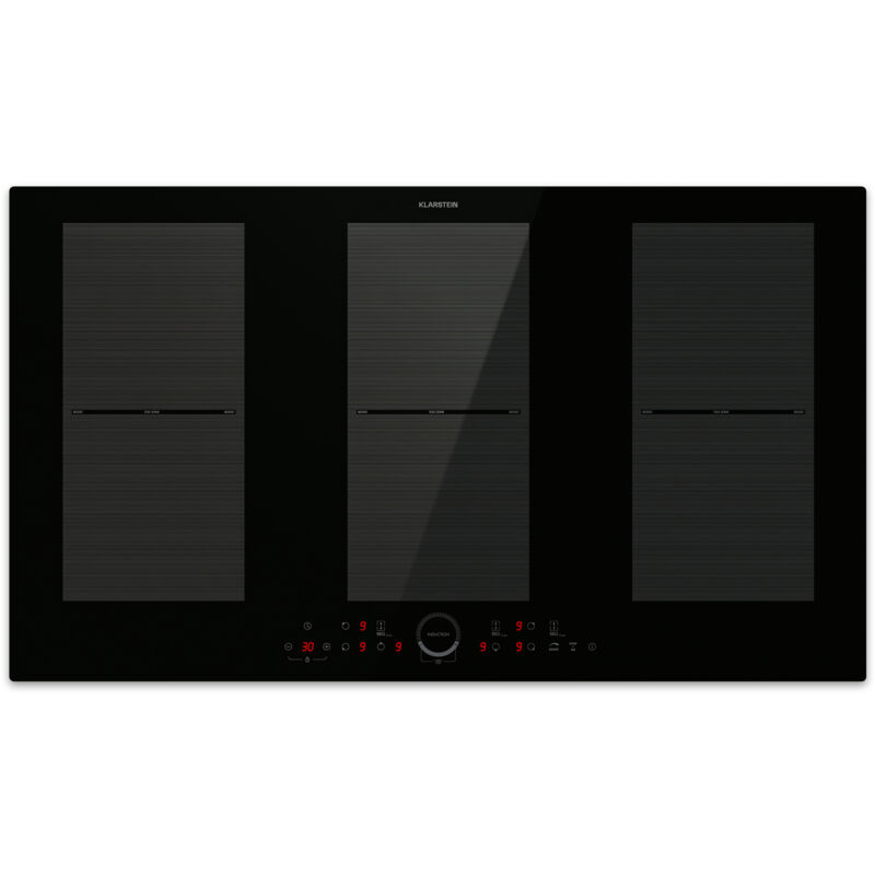 Klarstein Plaque induction noire 90cm 7000W, zones rondes flexibles, fonctions maintien au chaud et sécurité - plaque de cuisson électrique facile à