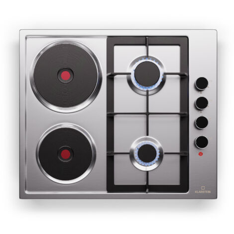 Klarstein Plaque induction plaque de cuisson électrique & gaz - double plaque de cuisson gaz & électrique, gpl & gaz naturel, support en fonte, protection contre les défaillances de flamme