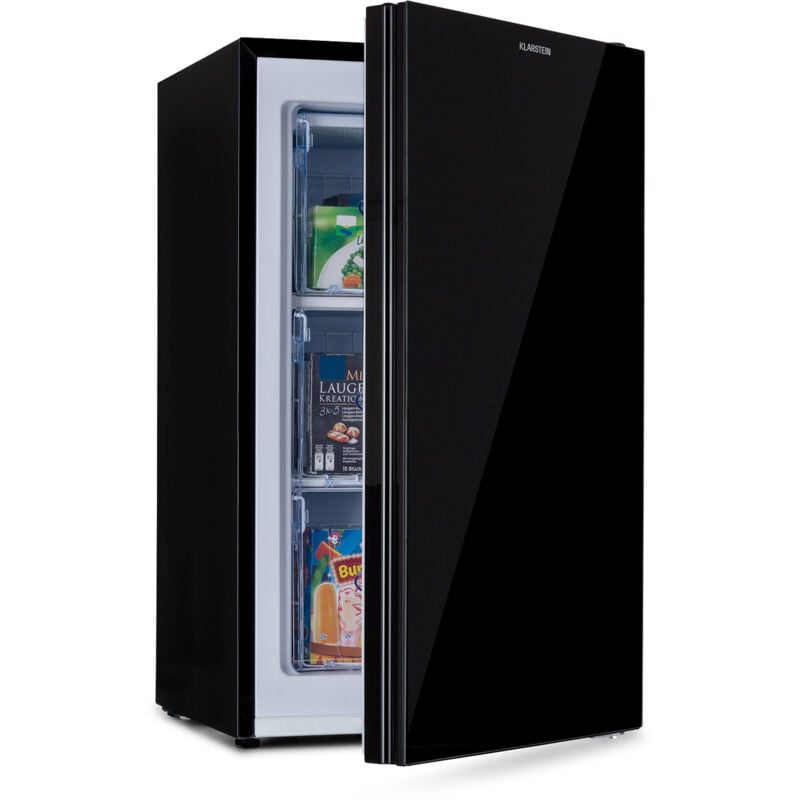 Klarstein - Pluto – congélateur 1 zone de refroidissement, thermostat à 5 niveaux, 0 à -18 ° c, avec façade en verre, pieds réglables en hauteur,