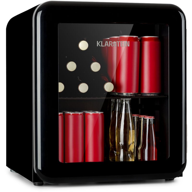 Klarstein - PopLife Refroidisseur de boissons - mini-bar, réfrigérateur rétro, 0-10°C, seulement 39 dB, 48 l, écologique, porte à double vitrage,
