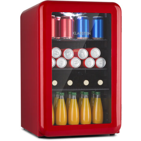 Klarstein PopLife Refroidisseur de boissons - mini-bar, réfrigérateur rétro, 0-10°C, seulement 39 dB, 70 L, écologique, porte à double vitrage, design rétro, rouge