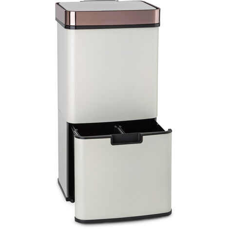 Klarstein – Poubelle à capteur 72 L en acier inoxydable – 4 compartiments pour tri sélectif – Couvercle anti-odeur – Dimensions 42x82,5x31,5 cm