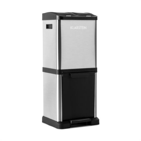 Klarstein – Poubelle à pédale tri sélectif 45L – 3 compartiments 15L/15L/15L – Coque inox anti-odeur – Ouverture par pédale silencieuse