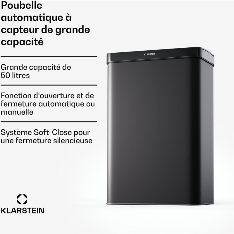 Klarstein Cestino A Sensore Touchless, 50l, In Acciaio Inox, Con Soft Close, A Batteria, Timer, Con Display A Led