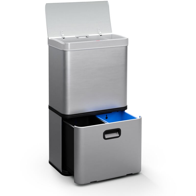 Klarstein - Poubelle de cuisine 50 Litres sans contact en acier inoxydable, 56 l avec panneau de contrôle led et couvercle à fermeture douce,