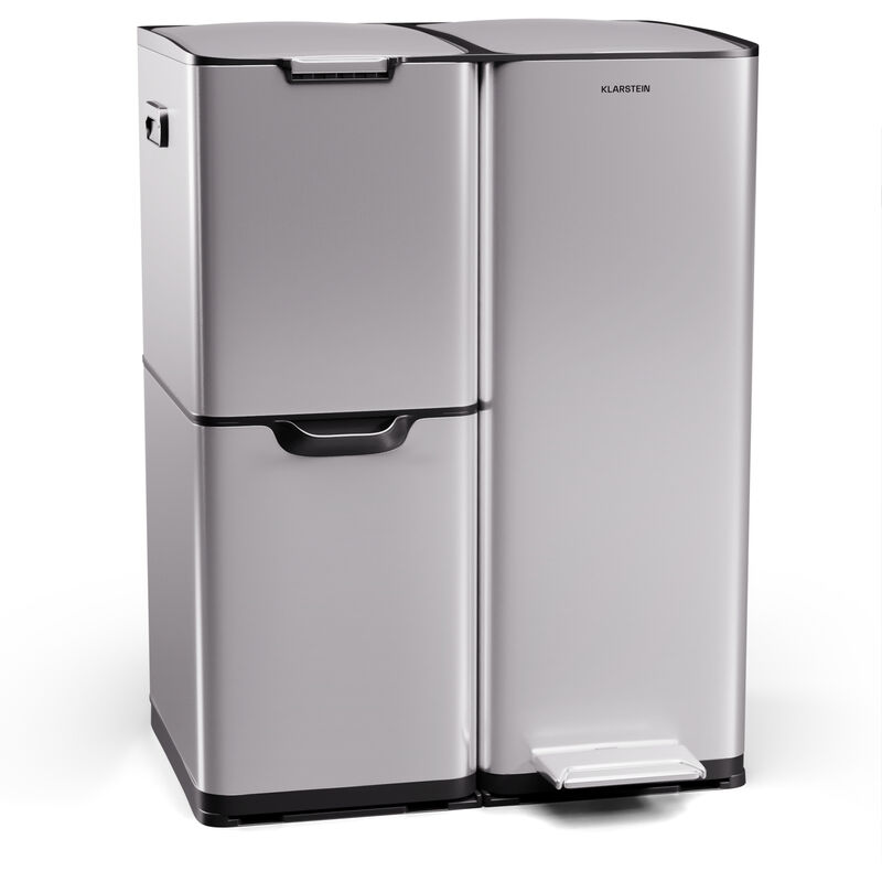 Klarstein Poubelle de Cuisine Poubelle à pédale Poubelle de Tri 60L 3 Compartiments