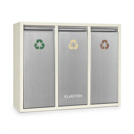 Klarstein – Poubelle écologique triple tri sélectif 45L – 3 récipients de 15L – Acier brossé beige – Fixation murale incluse