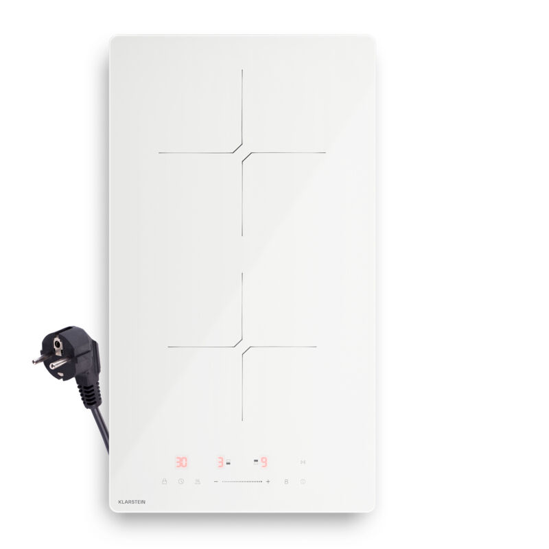 KLARSTEIN PowerGlide Plaque Induction 2 Zones 3500W Boost Plaque Encastrable Tactile Minuterie 30cm Blanc