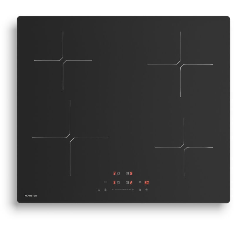 KLARSTEIN  PowerGlide Plaque Induction Encastrable - 4 Zones, 7400W Boost, Curseur Tactile, Minuterie, S&eacute;curit&eacute; Enfant, Verre Mat Anti-rayures, Plaque