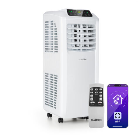 KLARSTEIN Pure Blizzard - climatiseur mobile 3-en-1: climatiseur/déshumidificateur/ventilateur, WiFi: contrôle par appli, CEE A, kit joint de fenêtre, minuterie 24h, 7000 BTU, 21-34 m², Smart 7K, Gris