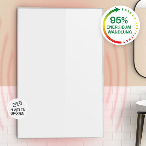 Klarstein Radiateur Infrarouge Mural, Chauffage Infrarouge 960W, Panneau Chauffant Infrarouge Puissant, Radiateur Electrique Extra Plat, Salle de Bain, Sans CO2, Faible Consommation d'Energie - Blanc - Blanc