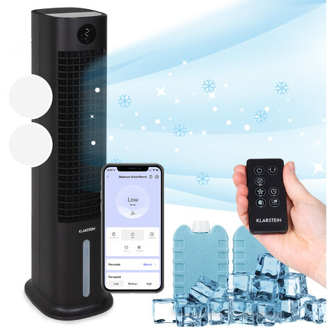 Klarstein Rafraichisseur d'Air Mobile 5 en 1, Refroidisseur d'Air par Evaporation, Humidificateur, Ventilateur, Ioniseur, Climatiseur Mobile Sans Évacuation, APP, Mode Nuit, 80W, Débit d'Air 462m³/h