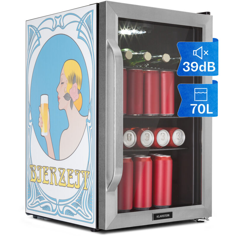 Klarstein Réfrigérateur 70L, Mini réfrigérateur silencieux avec étagères amovibles, porte vitrée & LED, Adapté à l'extérieur, 0-10°C