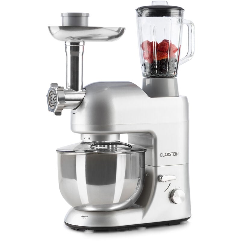 Klarstein Robot Patissier Multifonctions, Batteur sur Socle, Bol 5L, Robot Cuisine 2000W, Blender 1.5L, Robot Multifonction Petrin Boulangerie,