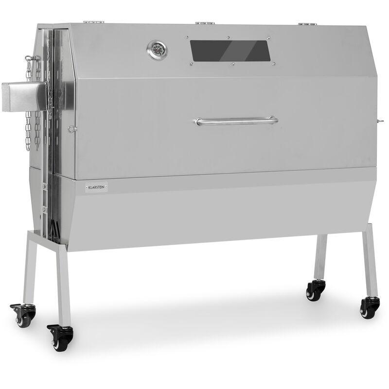 Barbecue pour cochon - Klarstein Sauenland Pro XL - Broche pour cochon - Moteur 15W - Rôtissoire - Thermomètre - Roulettes - Acier inoxydable