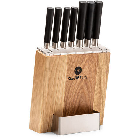 Klarstein – Set de 8 couteaux en acier trempé avec bloc en bois – Ergonomiques et hygiéniques – Pour une coupe précise en cuisine